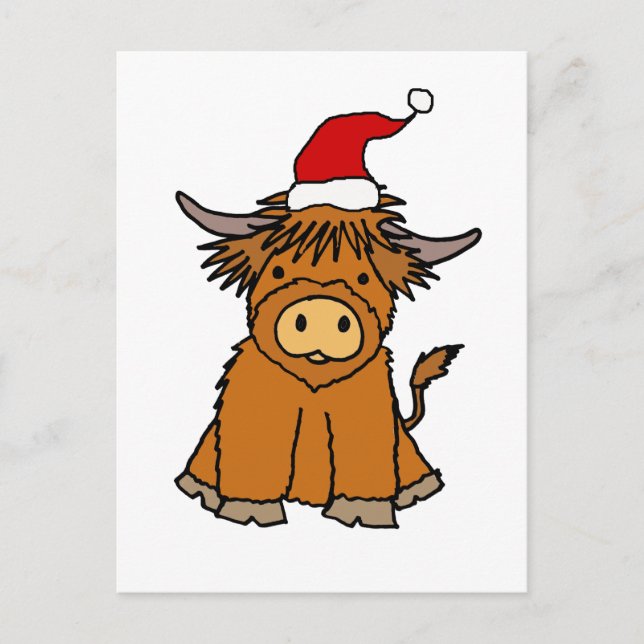 Carte Postale Jolie vache Highland à Santa hat Noël (Devant)