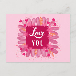 Carte Postale Jolie Valentines Jour Aimez-Vous Rose Purple Coeur