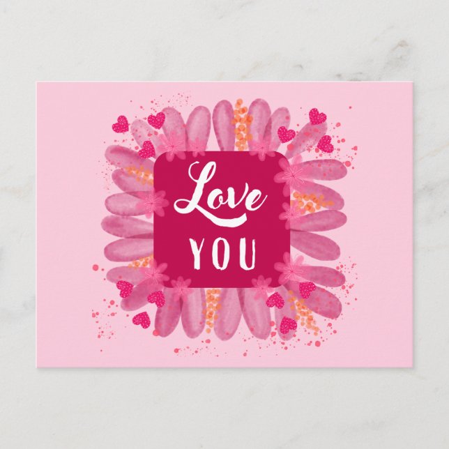 Carte Postale Jolie Valentines Jour Aimez-Vous Rose Purple Coeur (Devant)