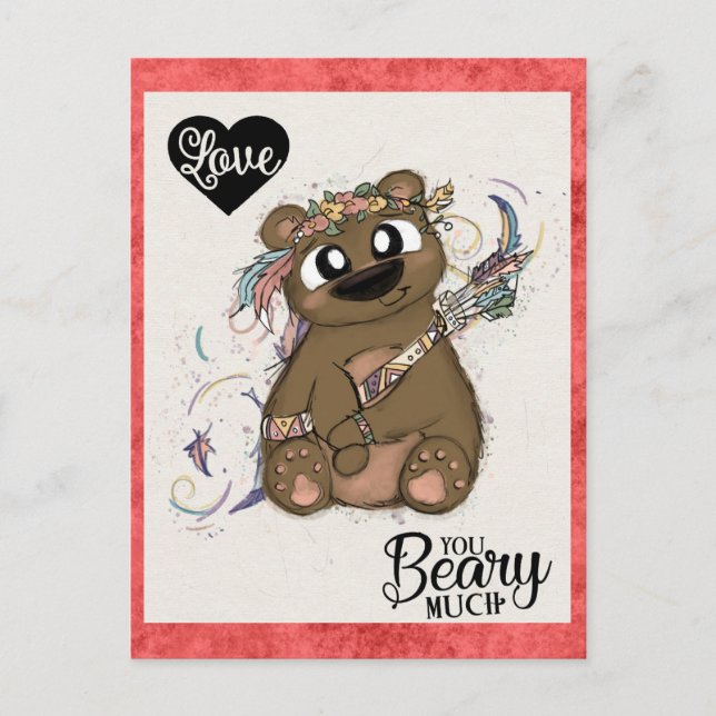 Carte Postale Jolie Valentines Jour Ours Cupidon (Devant)