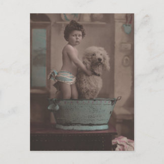 Carte Postale Jolie vieille photo Petit enfant avec chien dans l