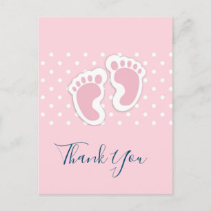 Carte Postale Jolies empreintes de bébé fille rose Merci