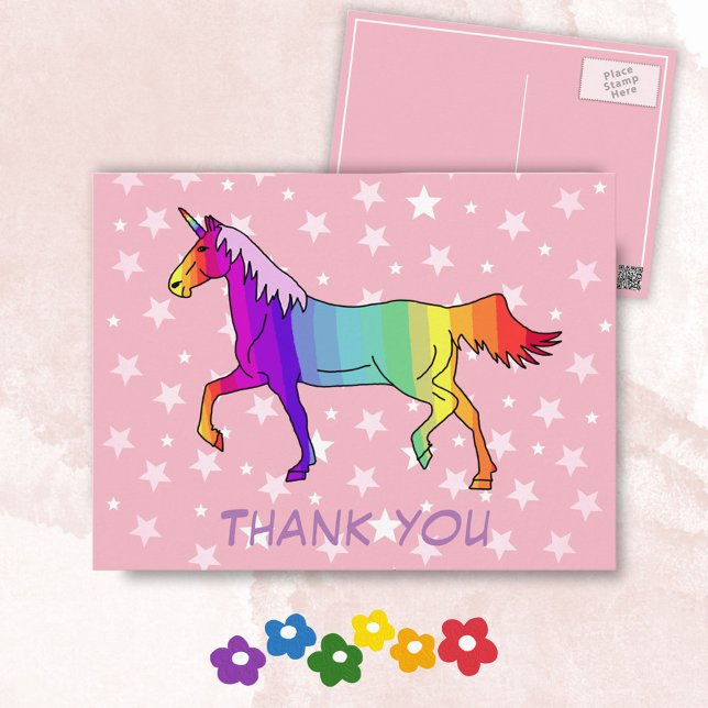 Carte Postale Jolies étoiles de licorne Merci (Créateur téléchargé)