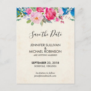Carte Postale Jolies fleurs roses et bleues Enregistrement de ma