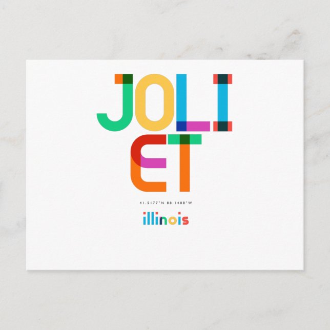 Carte Postale Joliet Illinois Mid Century, Pop Art, (Devant)