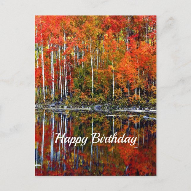 Carte Postale Jolis arbres d'automne orange reflet Joyeux Annive (Devant)