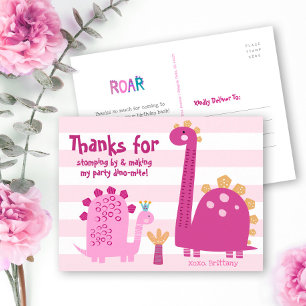 Carte Postale Jolis Dinosaures Roses Kawaii Fille Anniversaire M
