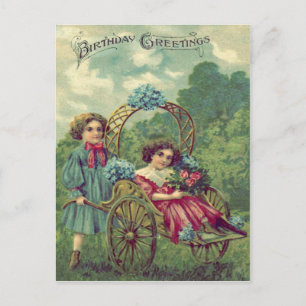 Carte Postale Jolis Enfants Charrette Roses Ne m'oubliez pas