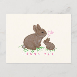 Carte Postale Jolis Lapins Cœurs Fille Baby Shower Merci