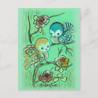 Carte Postale Jolis Oiseaux Sur Un Rosier