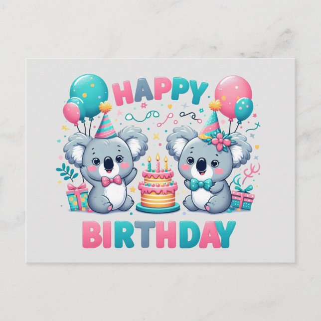 Carte Postale Jolis ours en peluche koala pour joyeux anniversai (Devant)