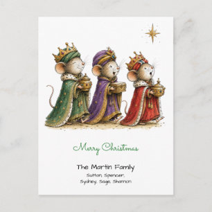 Carte Postale Jolis Souris en Trois Sages Hommes Joyeux Noël Ver