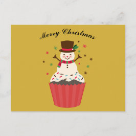 Carte Postale Jolly Snowman on a Cupcake Christmas Card