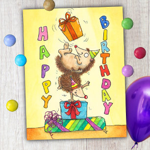 Carte Postale Jongler avec des Hérissons d'Anniversaire