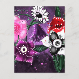 Carte Postale Jonquille Whimsical Floral Purple Noir Rose Daisy
