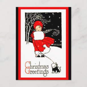 Carte Postale Jote 1920's Christmas Girl Muff Chien rouge copie 