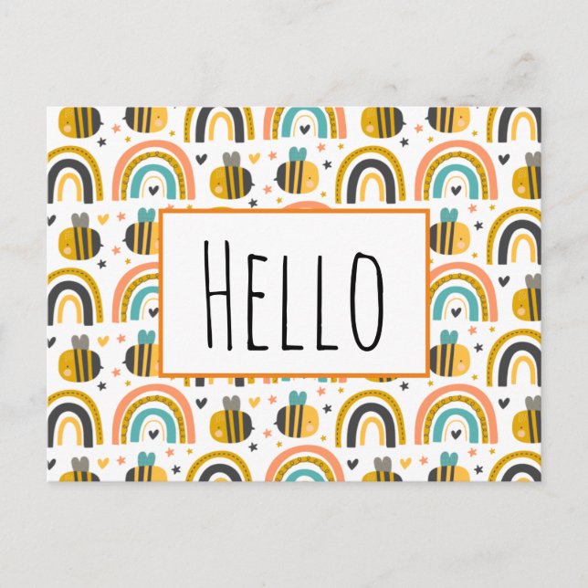 Carte Postale Jote Bumble Bee et Rainbows Motif Bonjour (Devant)