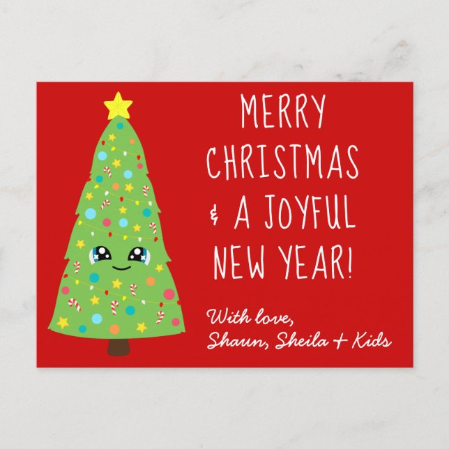 Carte Postale Jote Kawaii Arbre de Noël Caricature Joyeux Noël E (Devant)