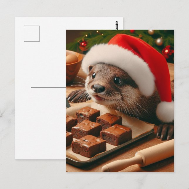 Carte Postale Jote Père Noël Otter avec Brownies pour Noël (Devant / Derrière)