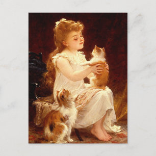 Carte postale : Jouer avec le chaton