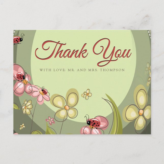 Carte Postale Jouer Merci vert et oiseau-dame (Devant)