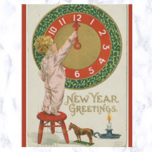 Carte Postale Jouet pour enfant vintage Horloge Cheval et bougie