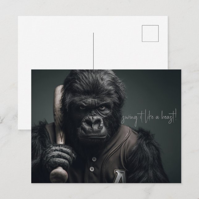 Carte Postale Joueur de baseball de Gorilla (Devant / Derrière)