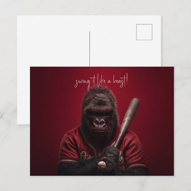 Carte Postale Joueur de baseball de Gorilla (Devant / Derrière)