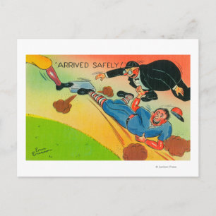 Carte Postale Joueur de baseball glissant vers la base, arrivant