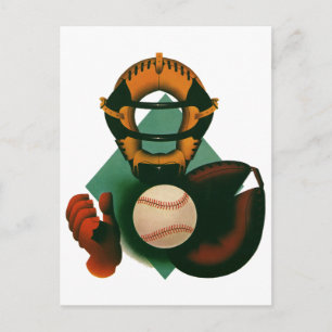Carte Postale Joueur de baseball vintage, Catcher avec Mitt