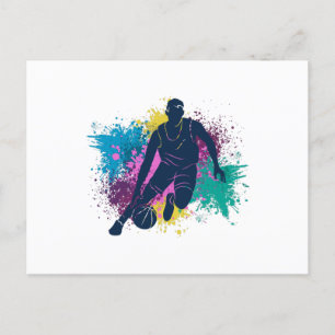Carte Postale Joueur de basket-ball Grungy Couleurs Splashes