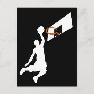 Carte Postale Joueur de basketball Slam Dunk - Silhouette blanch