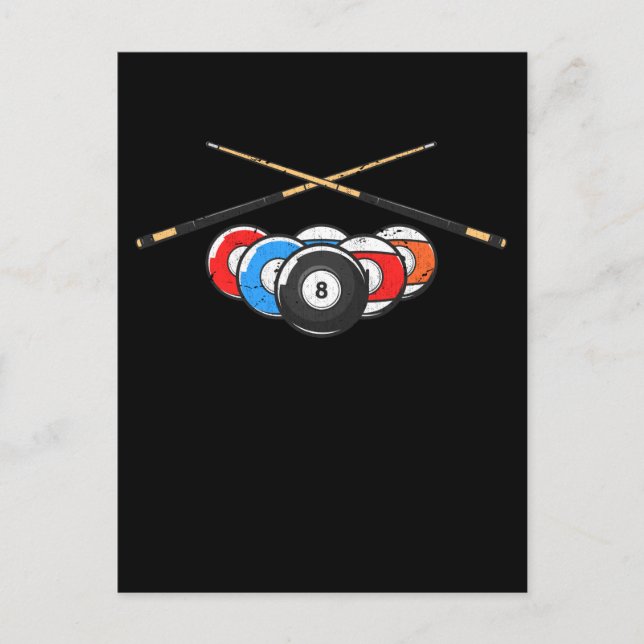 Carte Postale Joueur de billard rétro 8 Ball Cue (Devant)