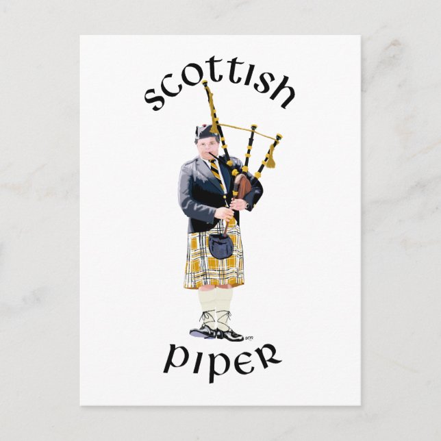 Carte Postale Joueur de cornemuse écossais - Kilt Brun (Devant)