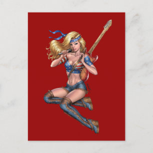 Carte Postale Joueur de guitare blonde avec drapeau américain pa