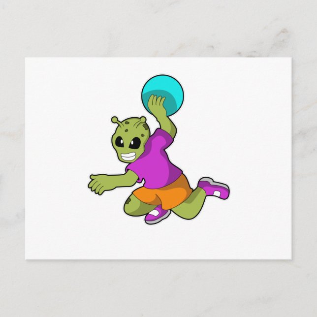 Carte Postale Joueur de handball alien avec Handball (Devant)
