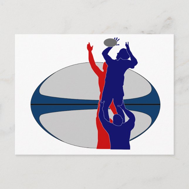 Carte Postale Joueur de rugby lineout lancer balle france (Devant)