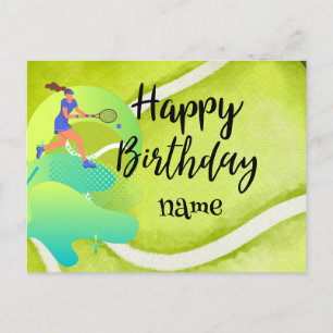 Carte Postale Joueur de tennis avec raquette et balle Anniversai