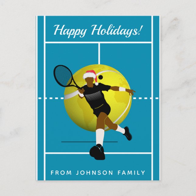 Carte Postale Joueur de tennis Père Noël Court & Ball Vacances e (Devant)