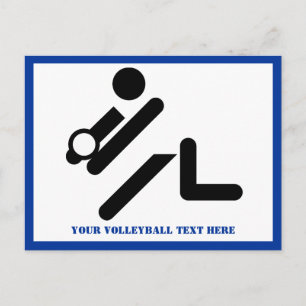 Carte Postale Joueur de volley-ball noir, blanc, bleu icon custo