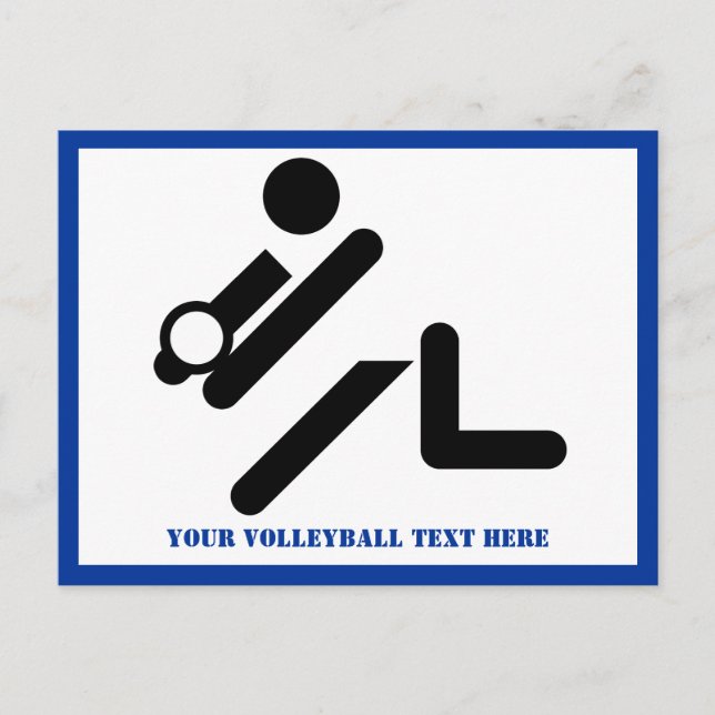Carte Postale Joueur de volley-ball noir, blanc, bleu icon custo (Devant)
