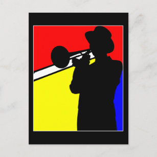 Carte Postale Joueur en trombone en silhouette, art de style mon