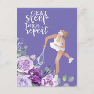 Carte Postale Joueuse de tennis Manger Sleep Tennis Répéter la c