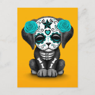 Carte Postale Jour bleu mignon du Chien Chien Mort Jaune