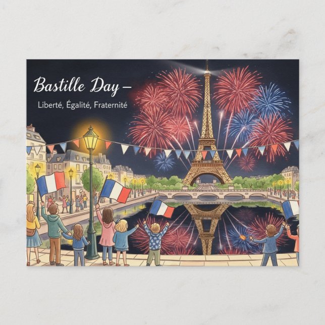 Carte Postale Jour de la Bastille aquarelle  (Devant)