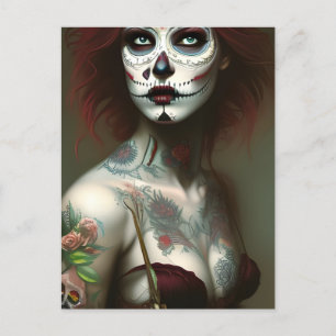 Carte Postale Jour de la femme morte avec des tatouages