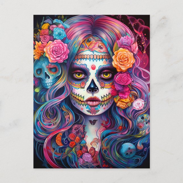 Carte Postale Jour De La Fille Du Crâne Sucre Des Morts (Devant)