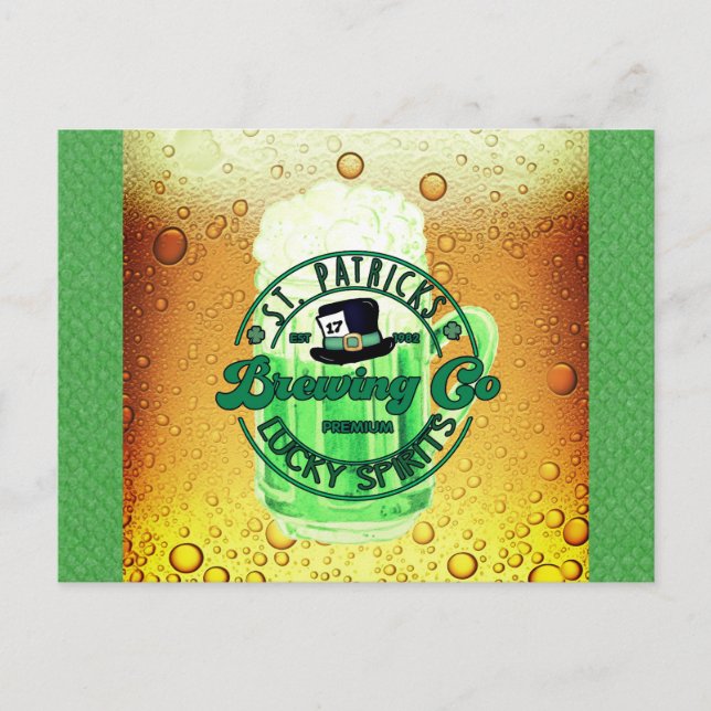 Carte Postale Jour de la Saint Patrick Green Beer Lucky Spirits  (Devant)