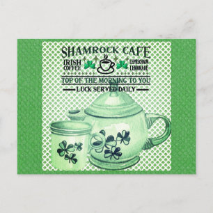 Carte Postale Jour de la Saint Patrick Green Shamrock Irish Cafe