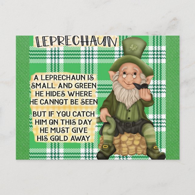 Carte Postale Jour de la Saint Patrick irlandais Leprechaun Poem (Devant)
